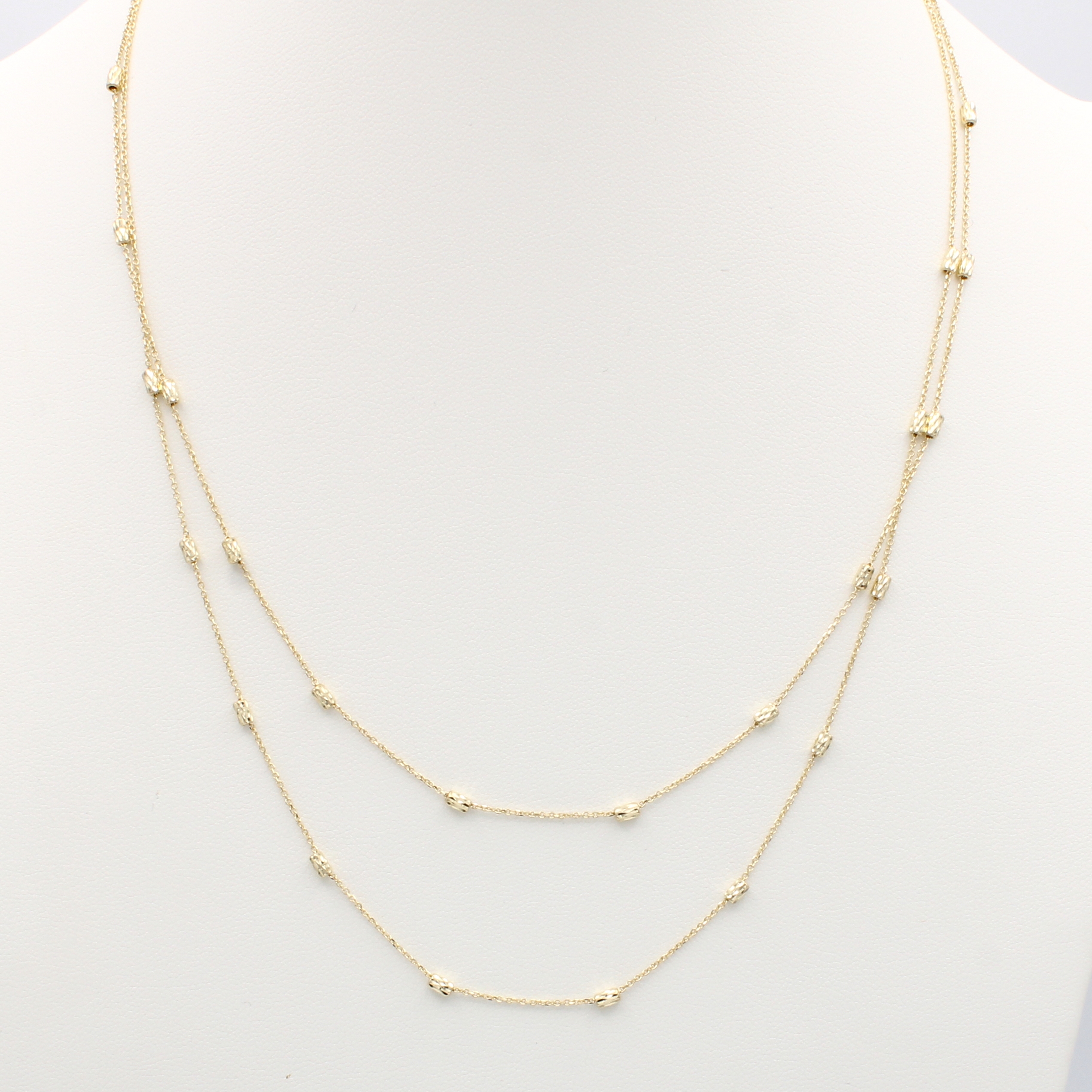 Image 27114908 - Feines 2-reihiges Collier, GG 585/000, Zwischenteile strukturiert, L. ca. 42-45 cm