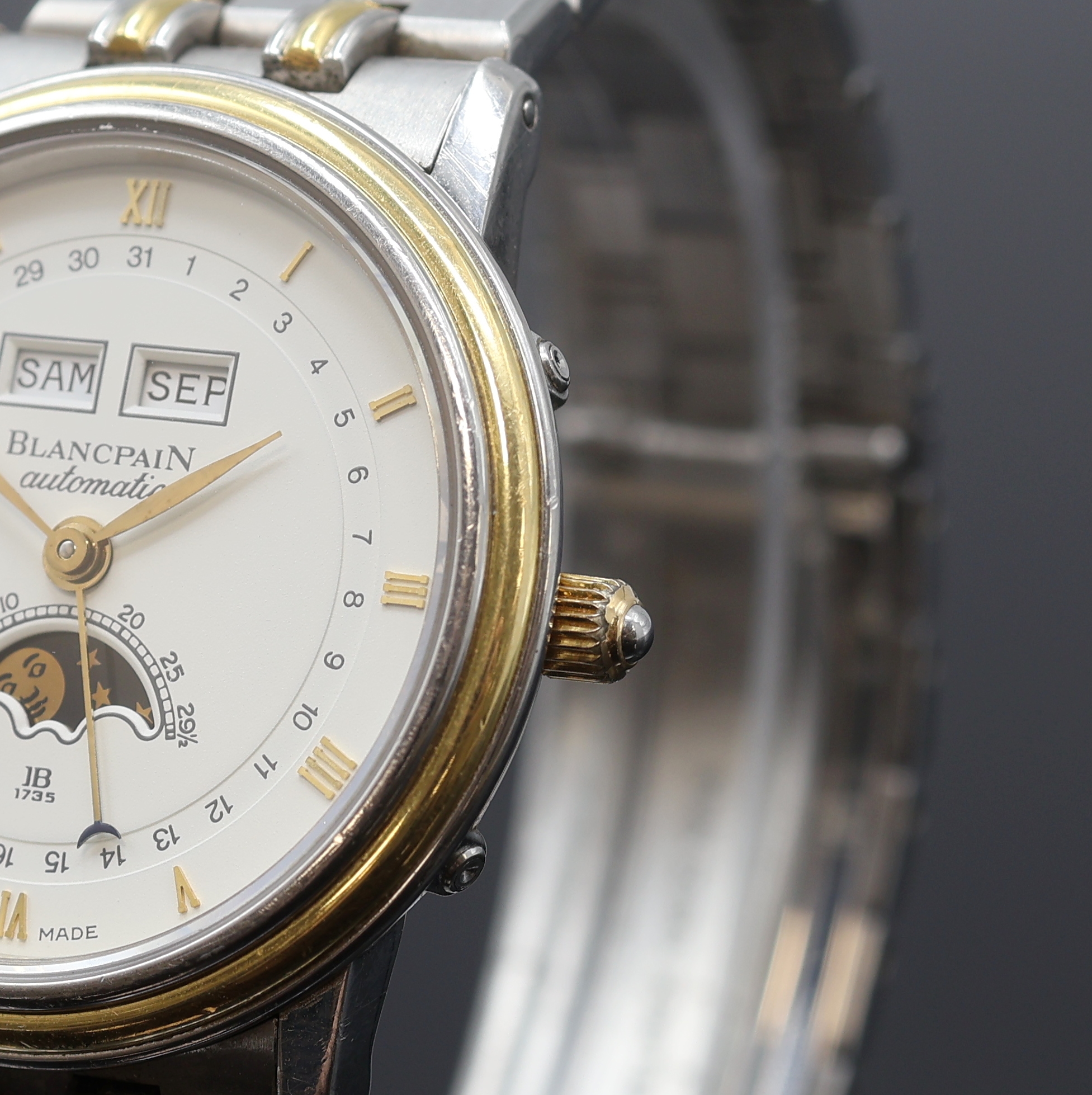 Detail a: BLANCPAIN astronomische Herrenarmbanduhr mit Vollkalenderanzeige Serie Villeret, Automatik, Schweiz um 1995, Edelstahl/Gold kombiniert inkl. ...