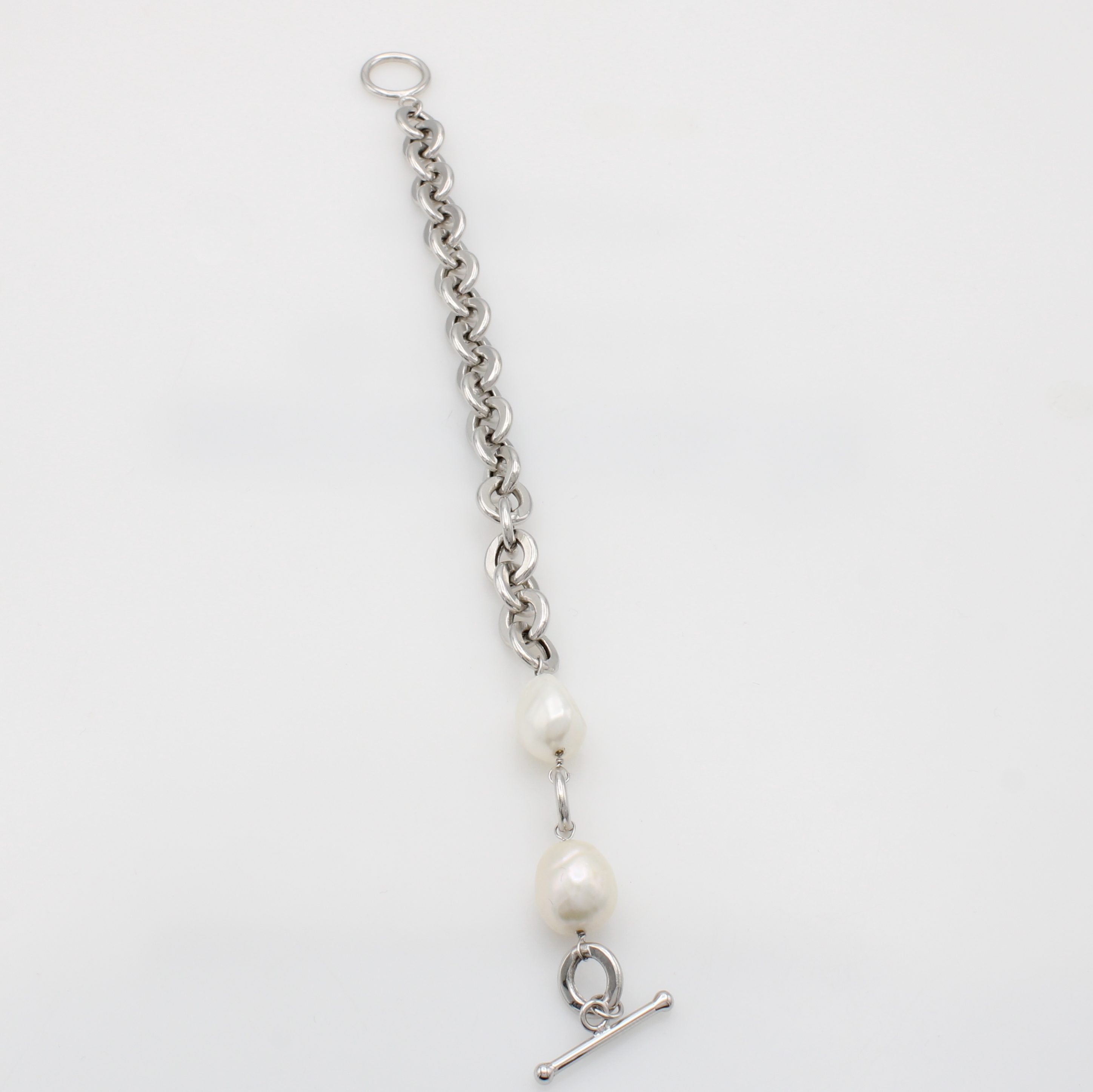 Image 27115093 - Armband mit Süßwasserperlen, Silber 925/000,2 weiße, barocke Perlen, Knebelschl., L. ...