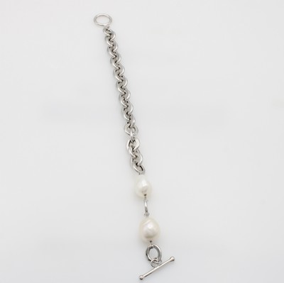 Image Armband mit Süßwasserperlen, Silber 925/000,2 weiße, barocke Perlen, Knebelschl., L. ...