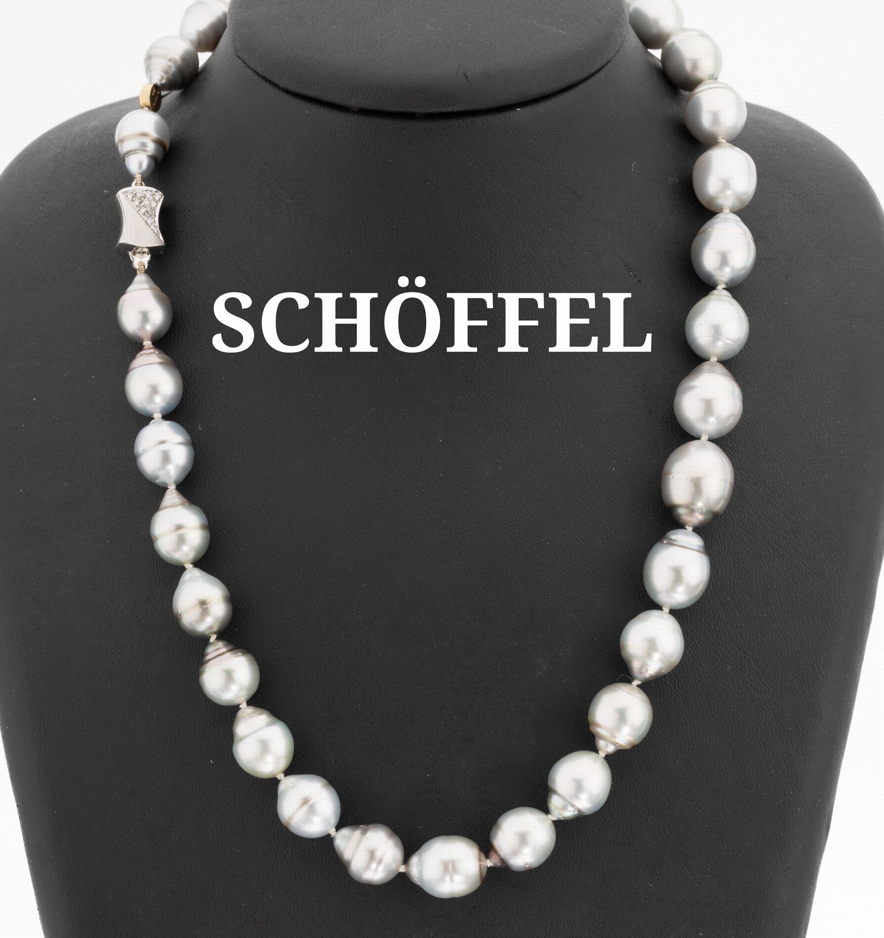 Image 27115146 - SCHÖFFEL Perl-Collier mit 18 kt Gold Brillant-Schließe, WG 750/000, 32 barocke ...