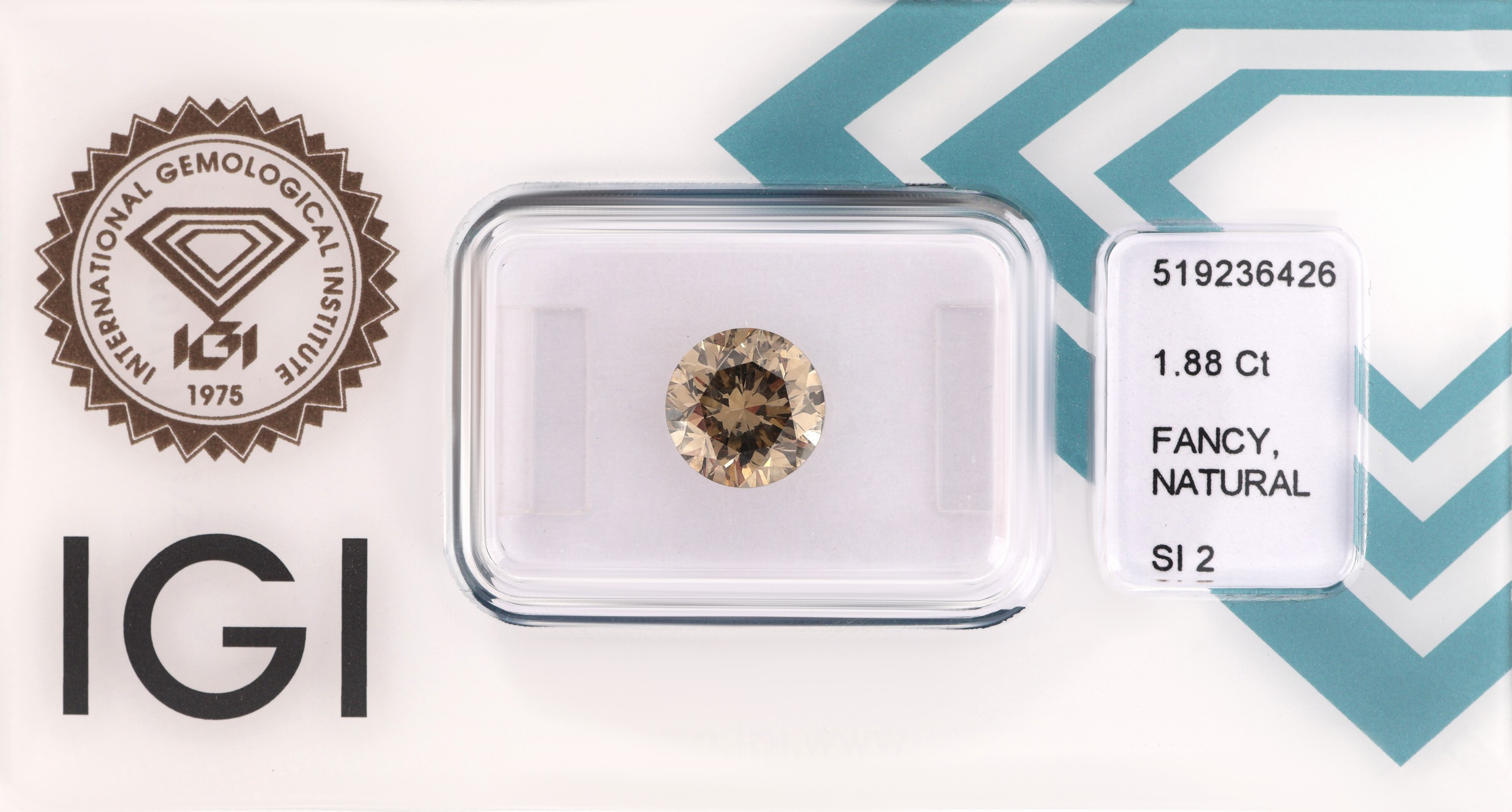 Loser Brillant 1.88 ct Natural Fancy YellowishBrown/si2, Politur sehr gut, Symmetrie gut, IGI Expertise anbei