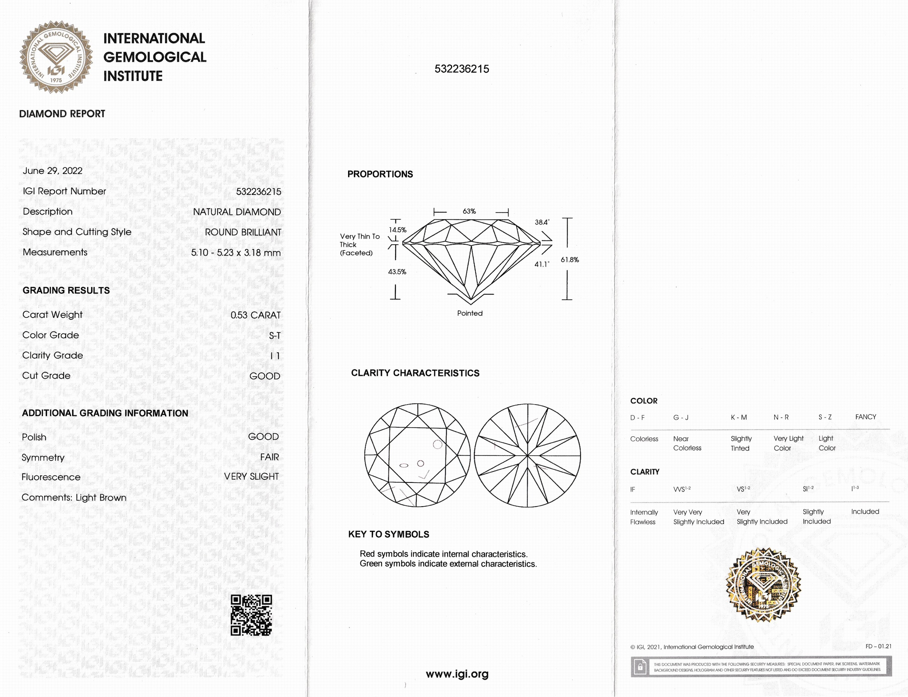 Detail a: Loser Brillant 0.53 ct Light Brown(S-T)/p1, Politur gut, IGI Expertise anbei