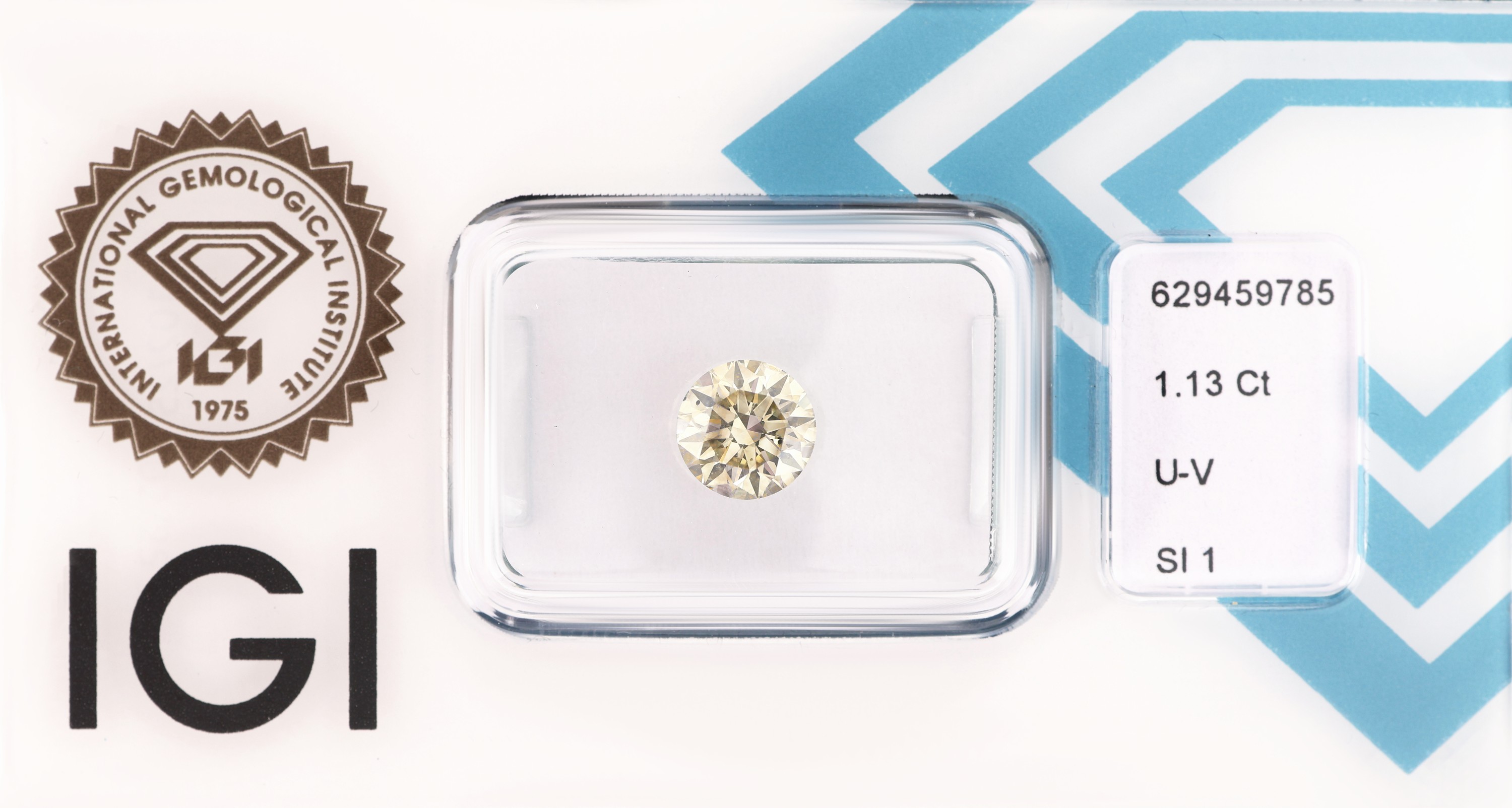 Loser Brillant 1.13 ct Light Yellow Brownish Yellow(U-V)/si1, Politur und Symmetrie excellent, IGI Expertise anbei