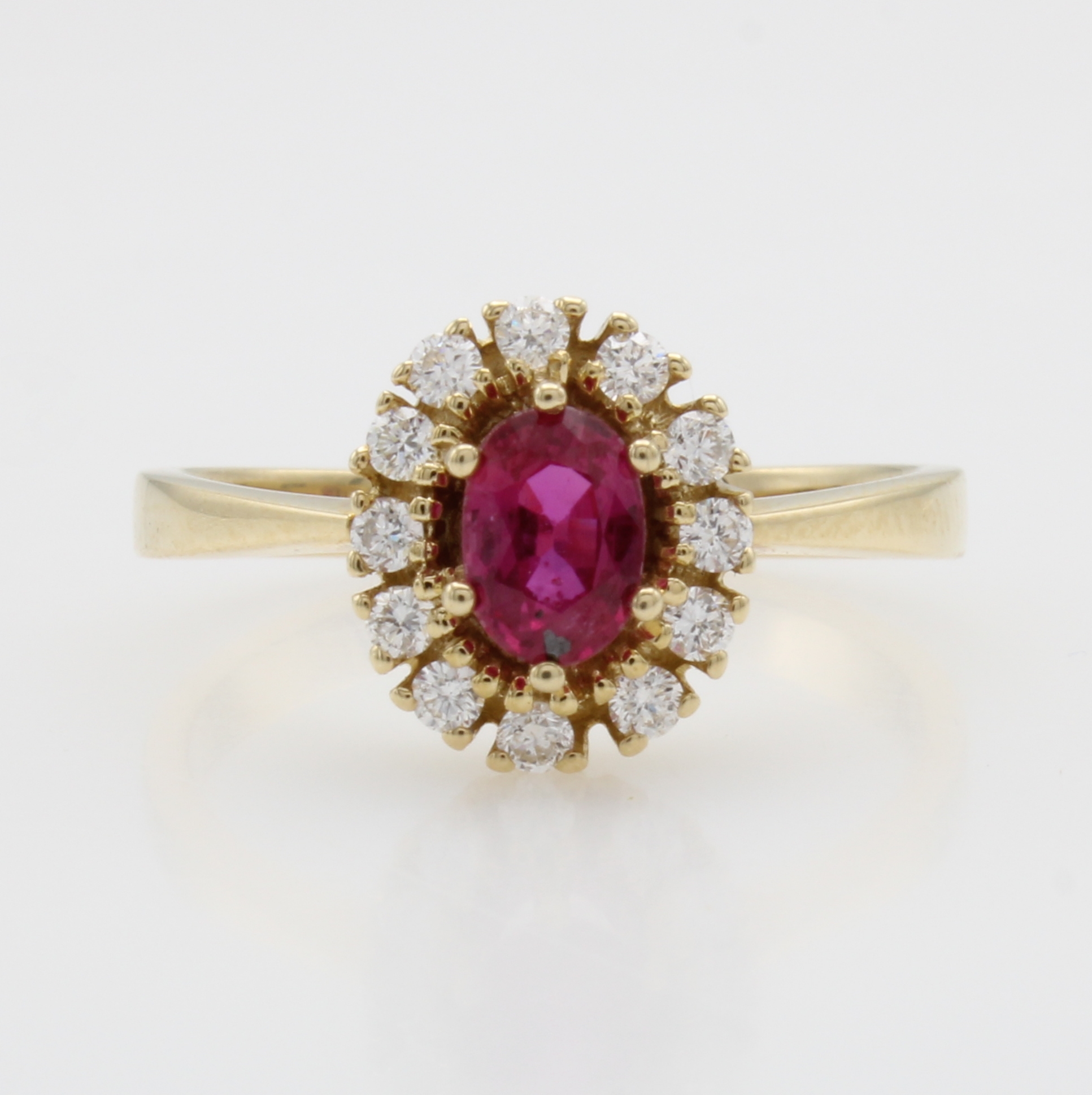 Image 27115180 - Ring mit Rubin und Brillanten, GG 585/000, ovaler, fac. Rubin ca. 0.60 ct umgeben v. ...