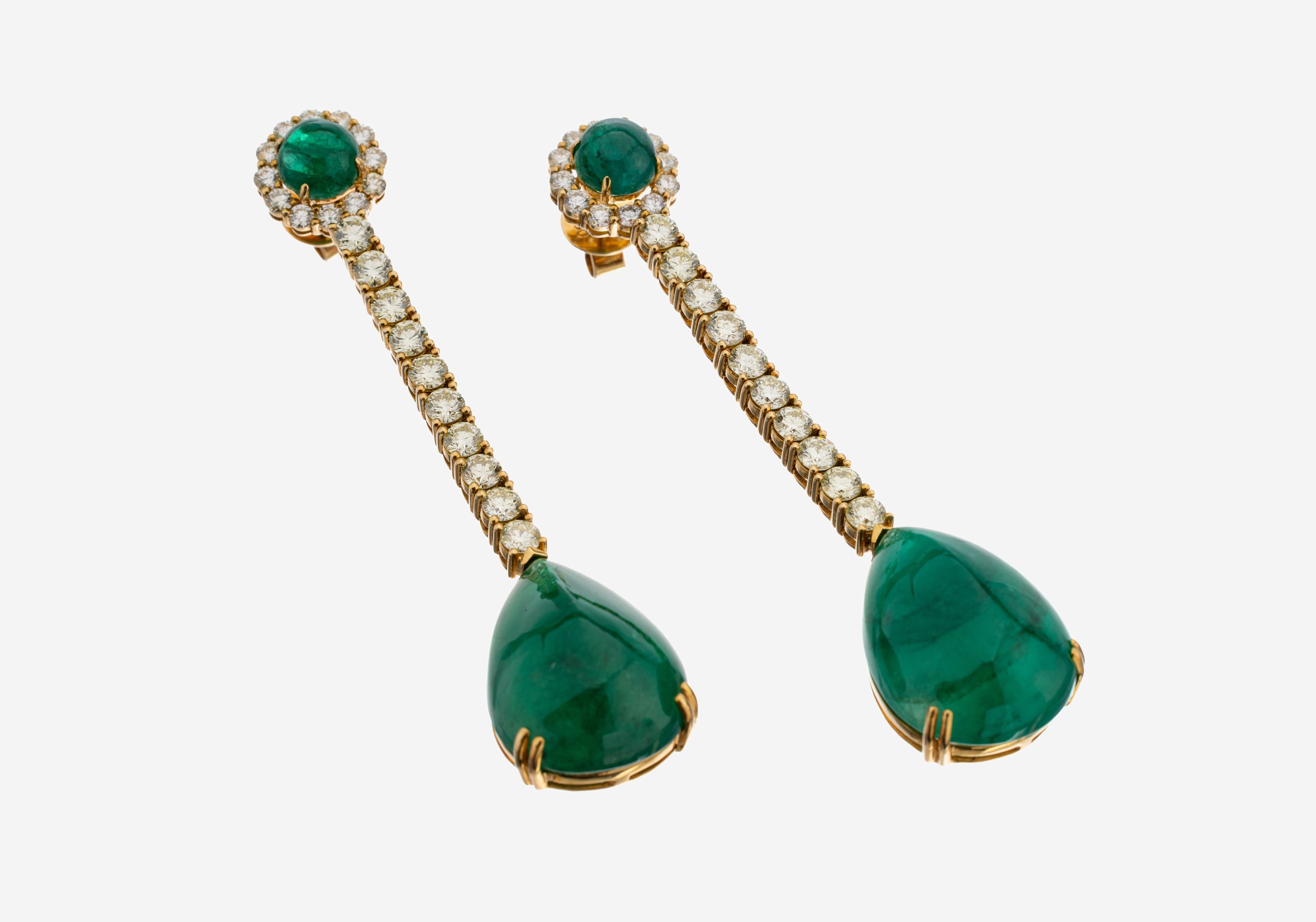 Image 27115183 - Paar 18 kt Gold Smaragd Brillant Ohrstecker, GG 750/000, bes. mit 4 Smaragd-Cabochons ...