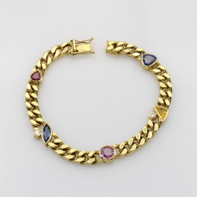 27115152a - Panzerarmband mit Saphiren und Brillanten, GG 750/000, bunte Saphire in versch. Formen ...