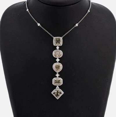 Image 18 kt Gold Brillant Diamant Collier, WG 750/000, 5 Diamanten in versch. Schliffarten ...