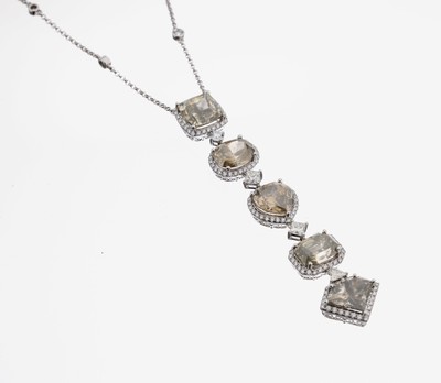 27115181b - 18 kt Gold Brillant Diamant Collier, WG 750/000, 5 Diamanten in versch. Schliffarten ...