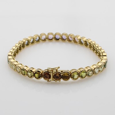27115185b - Tennisarmband mit Saphiren, GG 750/000, bunte Saphire zus. ca. 21.5 ct, Kastenschl. m. 2 ...