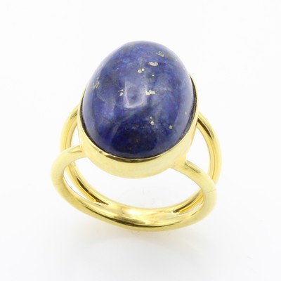 Image Ring mit Lapislazuli, GG 585/000, ovaler Lapislazuli ca. 16.5 ct, RW ca. 56 (auch erh. ...