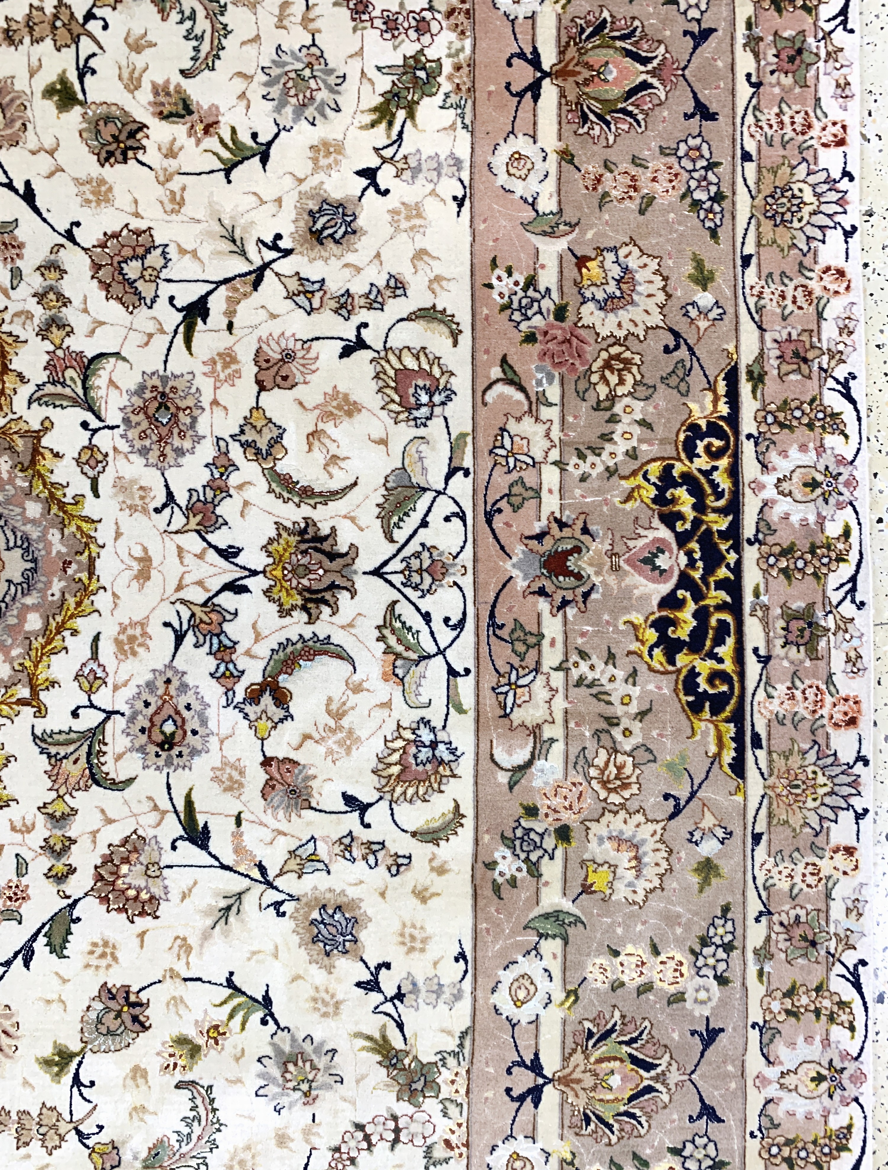Detail f: Täbriz fein(50 Raj), Persien, Mitte 20.Jhd,Korkwolle mit Seide, ca. 360 x 250 cm, ca. 500.000 Kn/qm, EHZ: 2