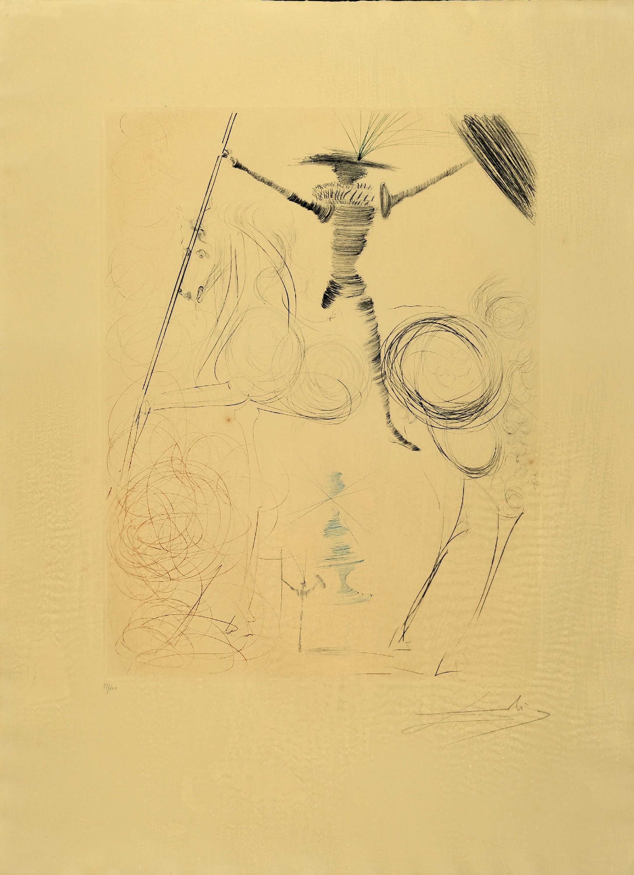 Image 27115269 - Salvador Dali, 1904-1989, Farb -Kaltnadelradierung, ´Don Quichotte´, 1970, Ed. 77/100, ...