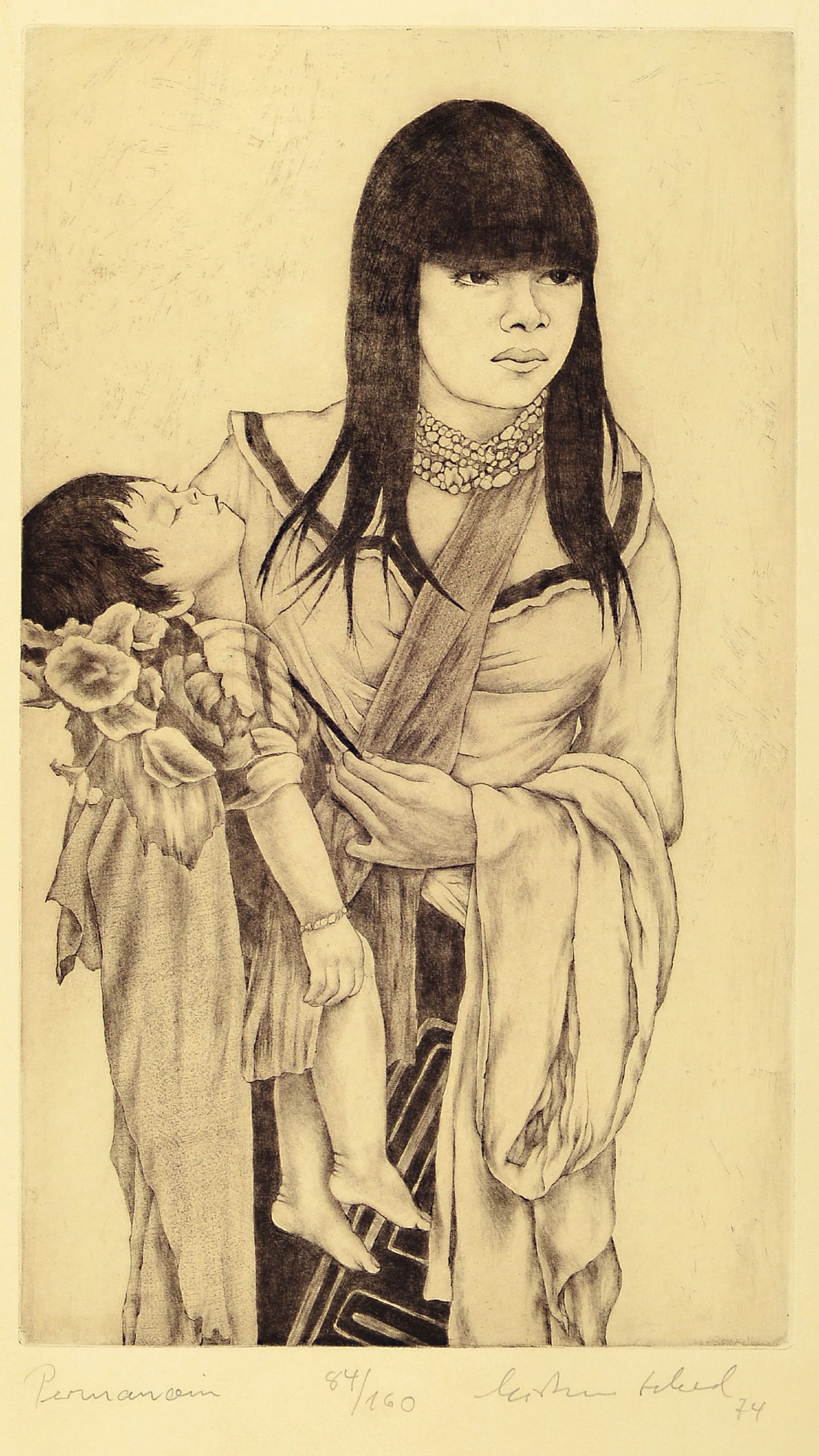 Image 27115302 - Christian Schad, 1894-1982, Radierung auf BFK Rives, ´Peruanerin´, 1974, Ed. 48/160, ...