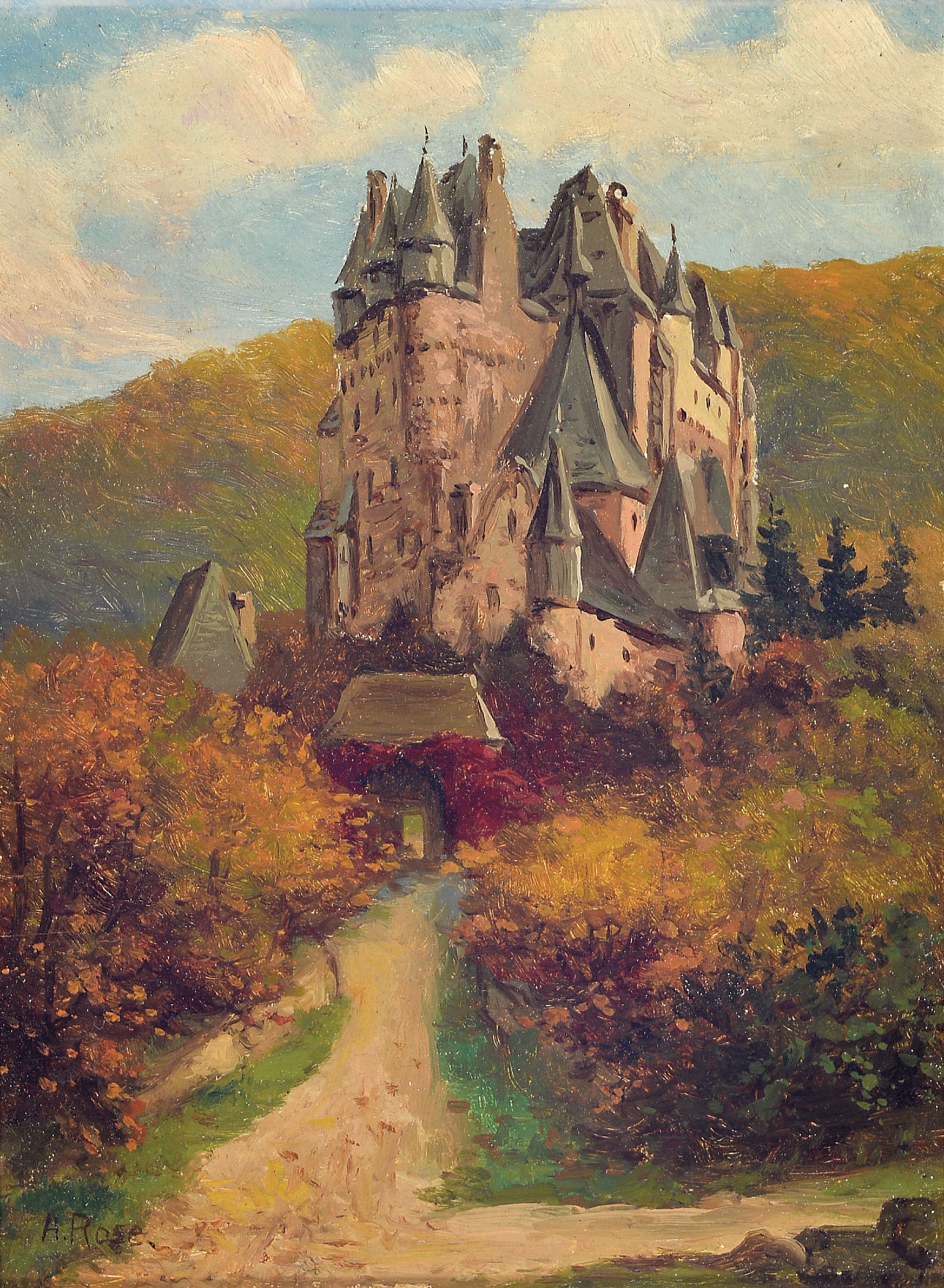 Image 27115386 - Antonio Rose, 1848-1918, Blick auf die Burg Eltz, Öl/Holz, links unten sign., ca. ...