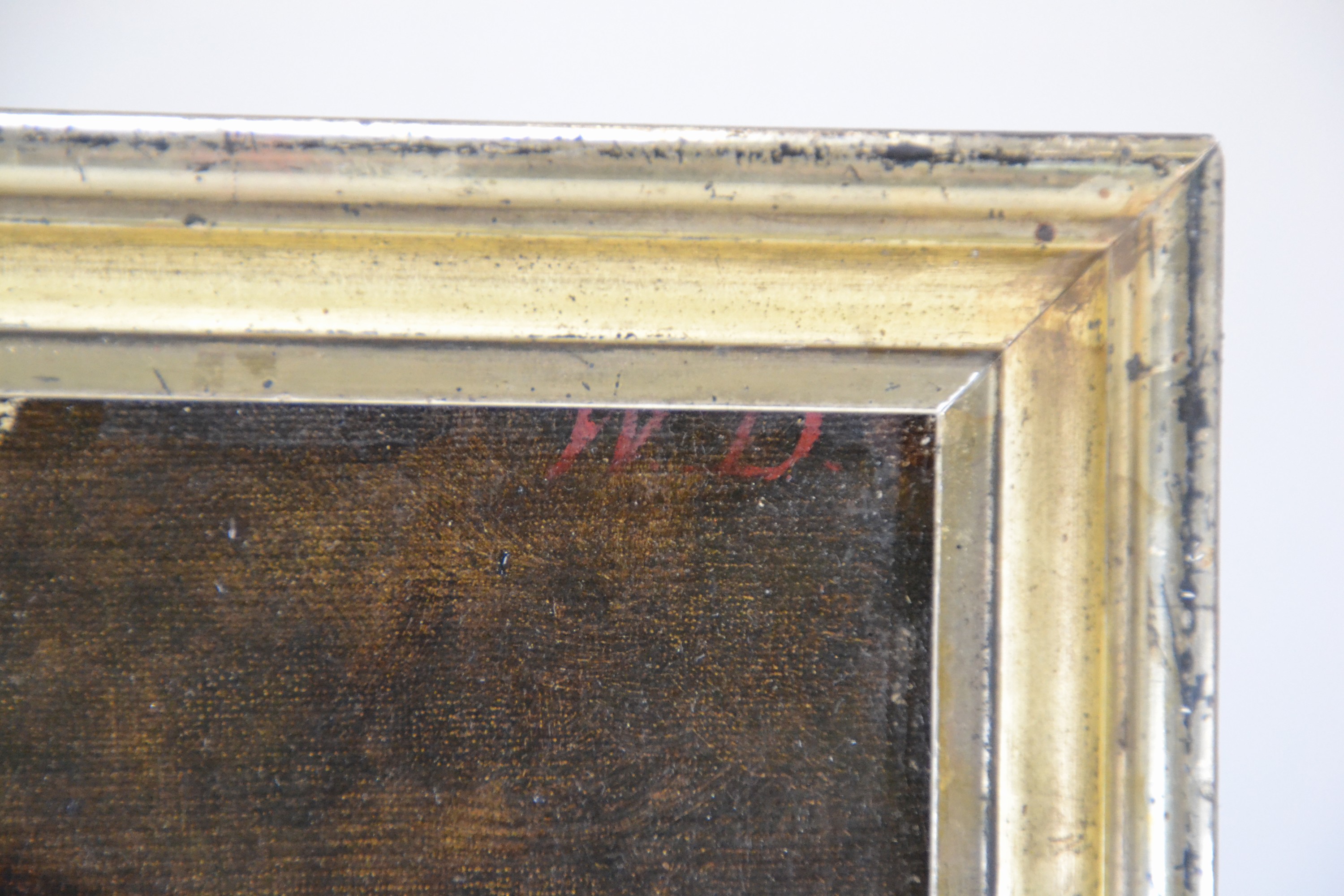 Detail d: Monogrammist WD, deutsch, um 1870-1890, Profilporträt einer jungen Frau, Öl/Lwd auf Malkarton doubliert, retouschiert, rechts oben monogr., ca. ...