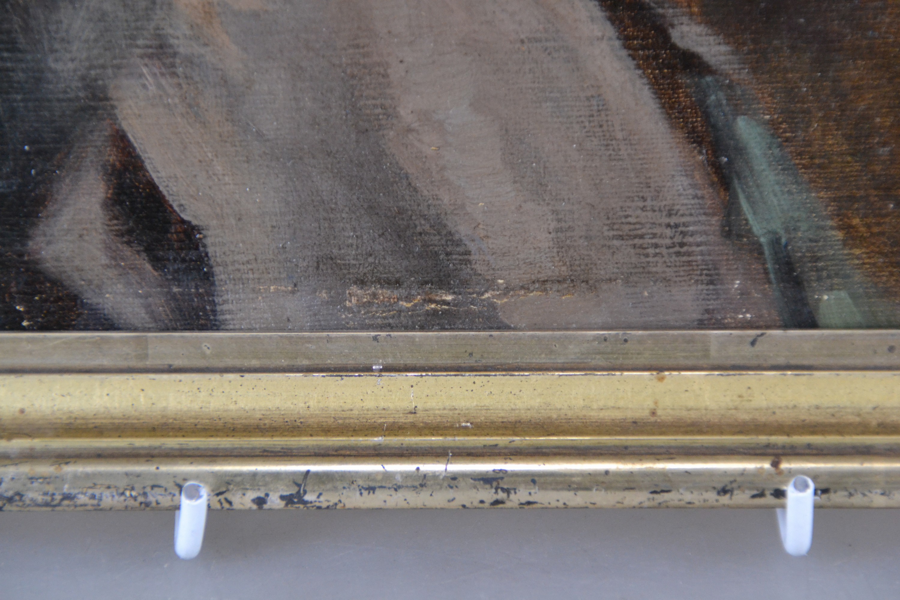 Detail e: Monogrammist WD, deutsch, um 1870-1890, Profilporträt einer jungen Frau, Öl/Lwd auf Malkarton doubliert, retouschiert, rechts oben monogr., ca. ...