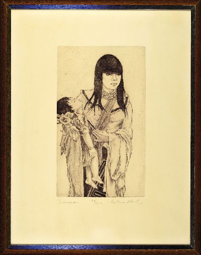 27115302k - Christian Schad, 1894-1982, Radierung auf BFK Rives, ´Peruanerin´, 1974, Ed. 48/160, ...
