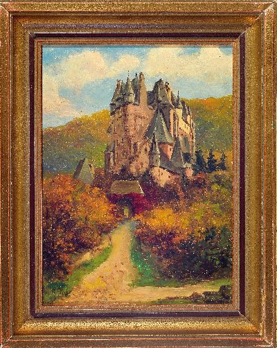 27115386k - Antonio Rose, 1848-1918, Blick auf die Burg Eltz, Öl/Holz, links unten sign., ca. ...