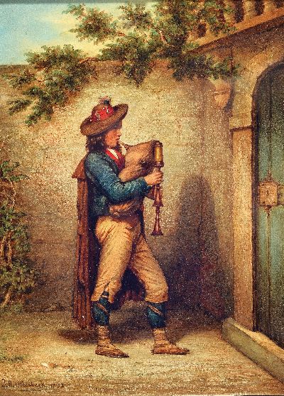 Image Jacob Hermann Otterbeek, 1839-1902, Dudelsackspieler vor verschlossener Tür eine ...