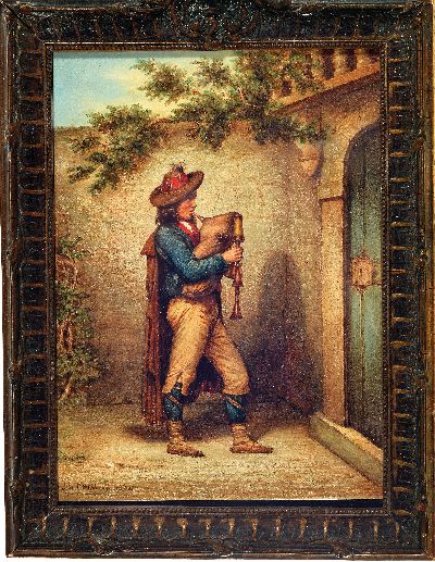 27115387k - Jacob Hermann Otterbeek, 1839-1902, Dudelsackspieler vor verschlossener Tür eine ...