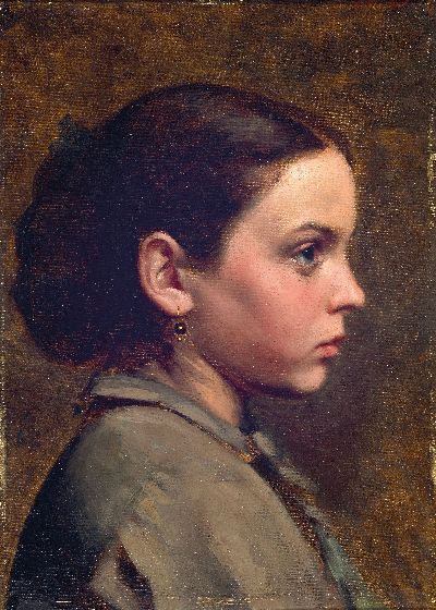 Image Monogrammist WD, deutsch, um 1870-1890, Profilporträt einer jungen Frau, Öl/Malkarton, ...