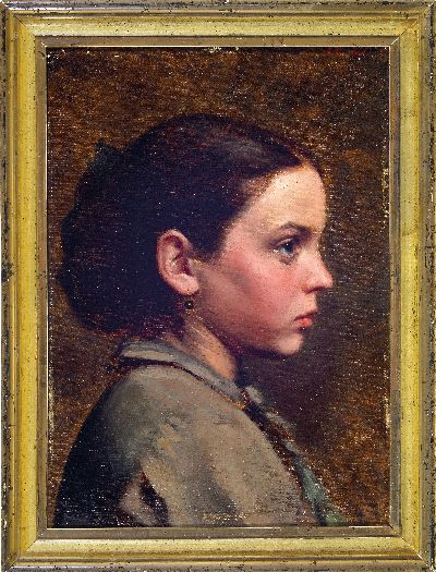 27115388k - Monogrammist WD, deutsch, um 1870-1890, Profilporträt einer jungen Frau, Öl/Malkarton, ...