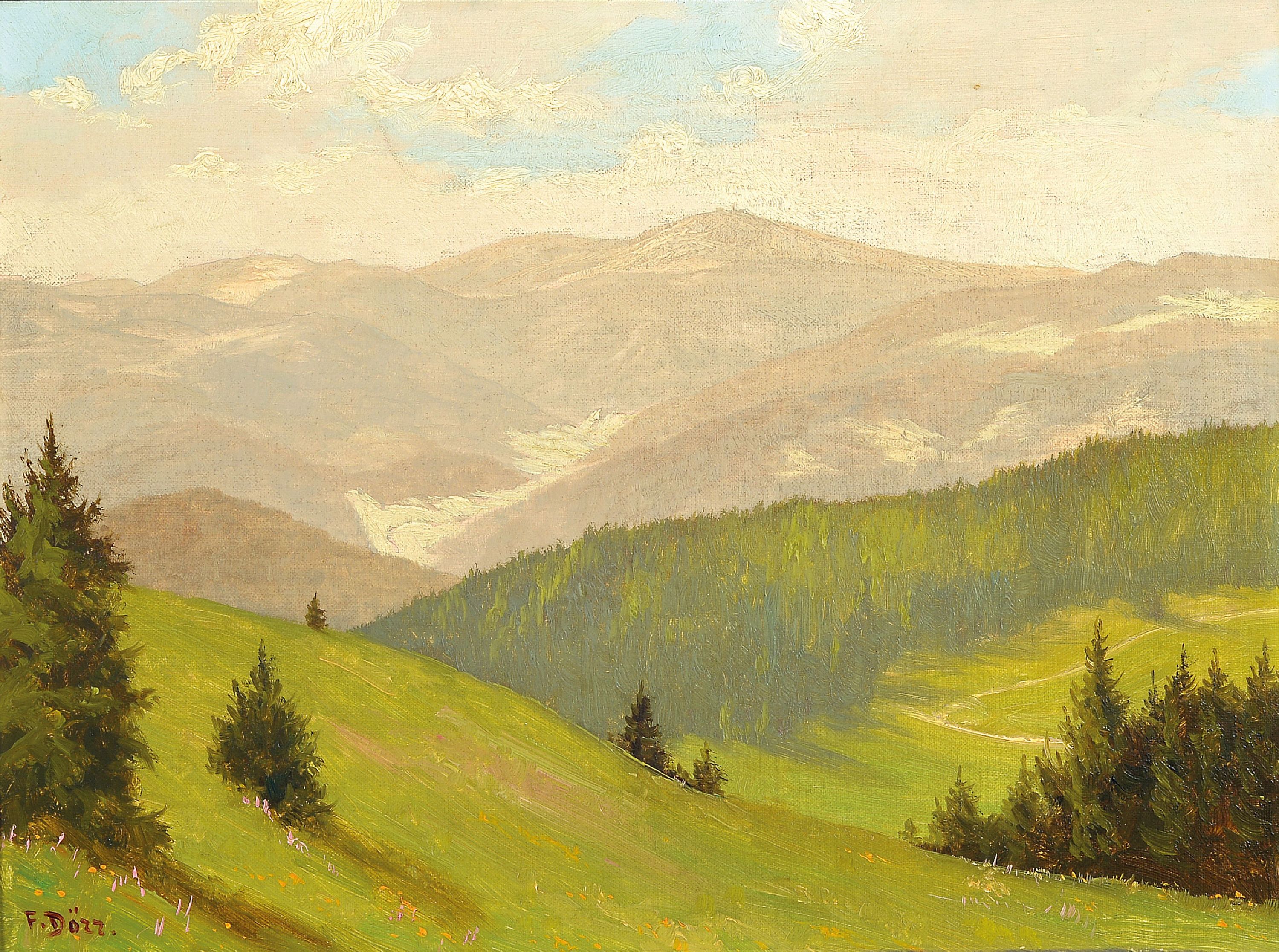 Image 27115407 - Ferdinand Dörr, 1880 Bad Dürrheim-1968 Karlsruhe, view of the Feldberg, oil/painting ...