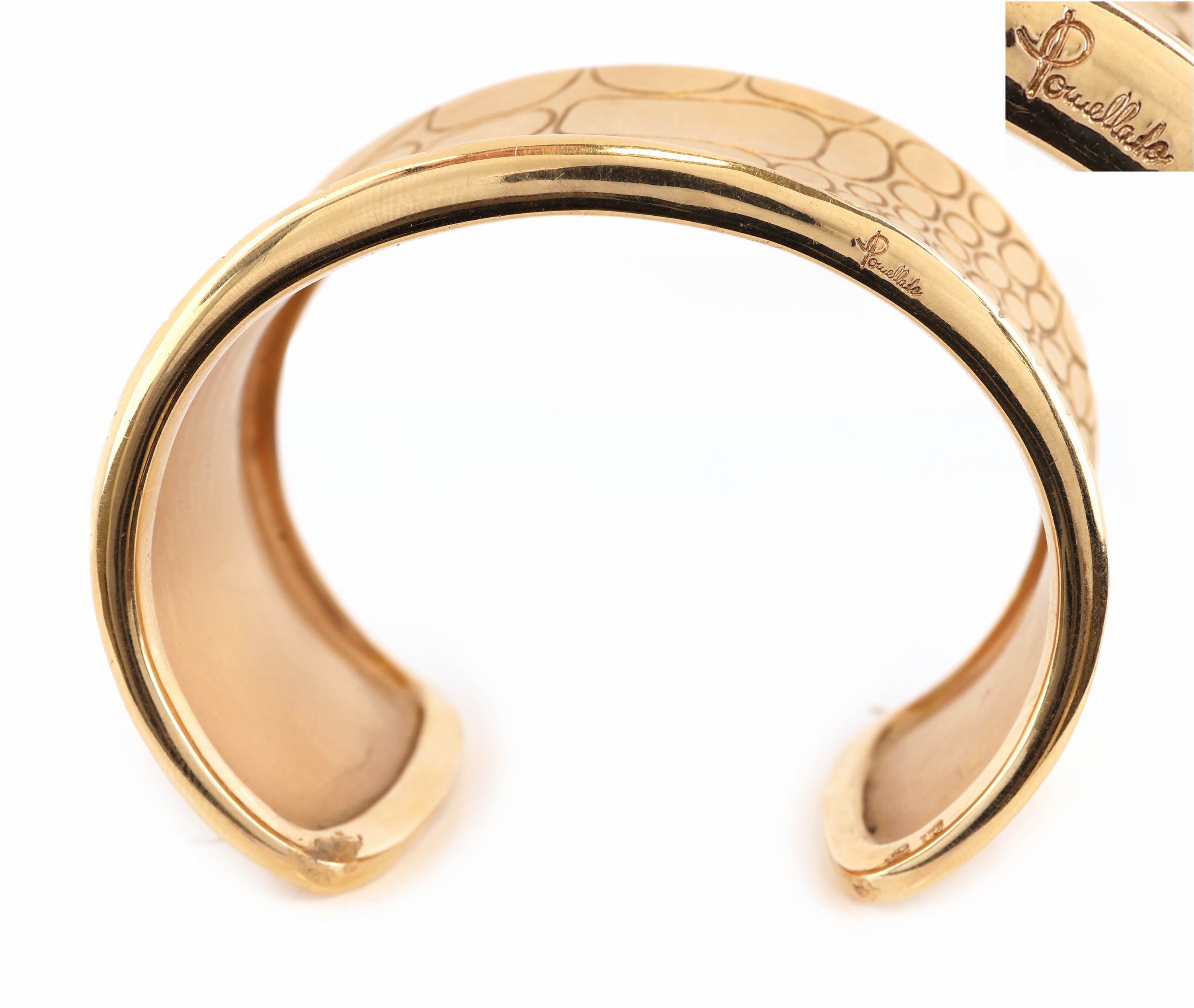 Detail e: 18 kt Gold POMELLATO Brillant-Armspange, PinkG 750/000, Modell COCCO, Oberfläche in Krokodillederoptik, oberer Rand mit 53 Brillanten zus. ca. 1.77 ...