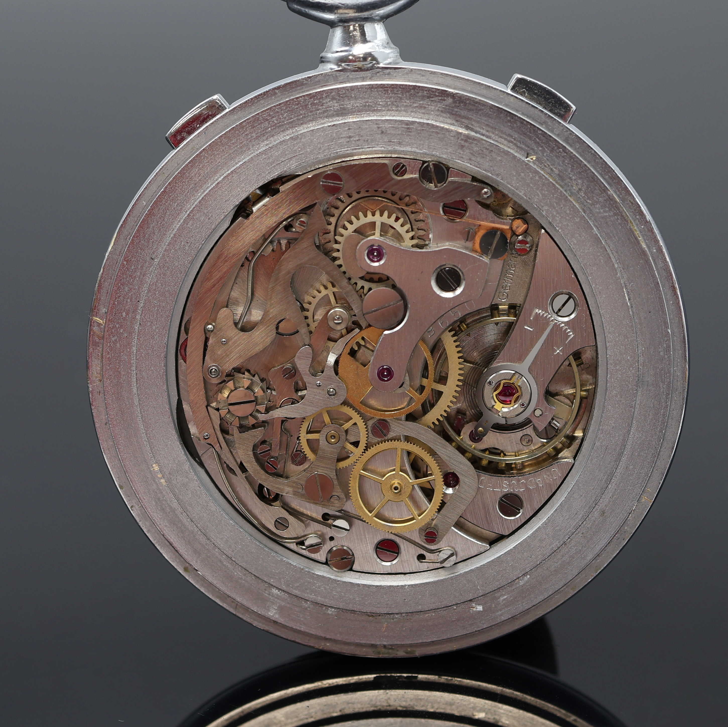 Detail e: HANHART Militär Taschenuhr-Flyback-Chronograph der Forces Francaise en Allemagne, Deutschland 1950er Jahre, hergestellt für die französischen ...