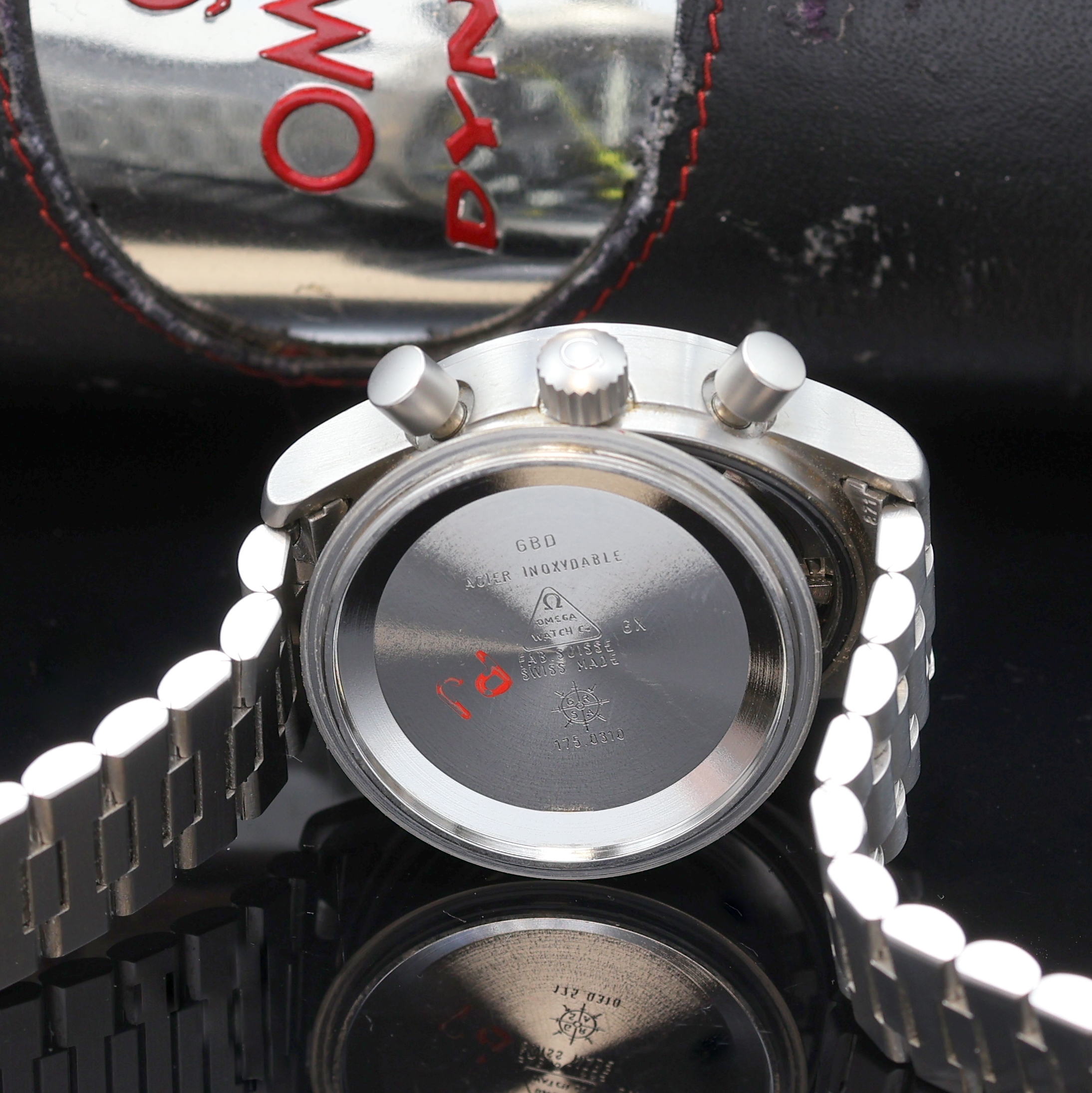 Detail h: OMEGA Dynamic Armbandchronograph Referenz 175.0310, Automatik, Schweiz um 2004, Edelstahlgeh. inkl. orig. Gliederband m. Faltschl., Boden und Krone ...