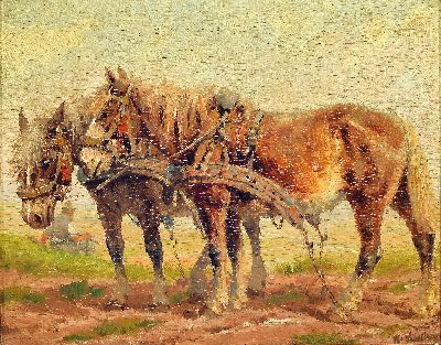 Image Karl Luckhardt, 1886-1970 Frankfurt am Main, zwei Arbeitspferde, Öl/Holz, rechts unten ...