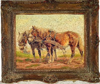 27115409k - Karl Luckhardt, 1886-1970 Frankfurt am Main, zwei Arbeitspferde, Öl/Holz, rechts unten ...