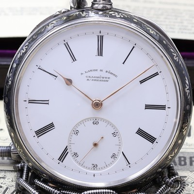 27115511a - A. LANGE & SÖHNE Dresden sehr seltene, offene, silberne Tula-Taschenuhr in 1A Qualität ...