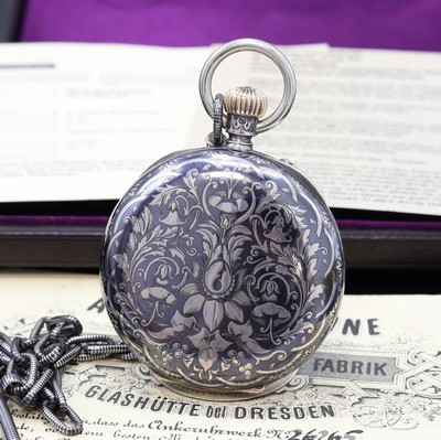 27115511b - A. LANGE & SÖHNE Dresden sehr seltene, offene, silberne Tula-Taschenuhr in 1A Qualität ...