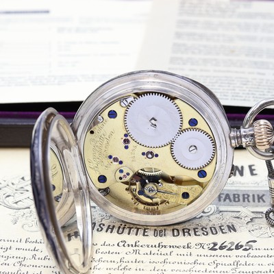 27115511f - A. LANGE & SÖHNE Dresden sehr seltene, offene, silberne Tula-Taschenuhr in 1A Qualität ...