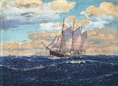 Image Waldemar Schlichting, 1896-1970 Berlin, Dreimaster auf ruhiger See, Öl/Lwd, links unten ...