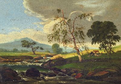Image Julius Hans Grüder, 1824 Schwerin-1890 Pillnitz, Romantische Landschaft, so rückseitig ...