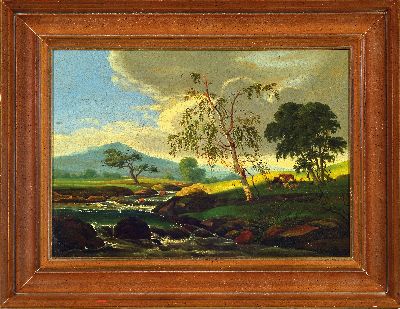 27115678k - Julius Hans Grüder, 1824 Schwerin-1890 Pillnitz, Romantische Landschaft, so rückseitig ...