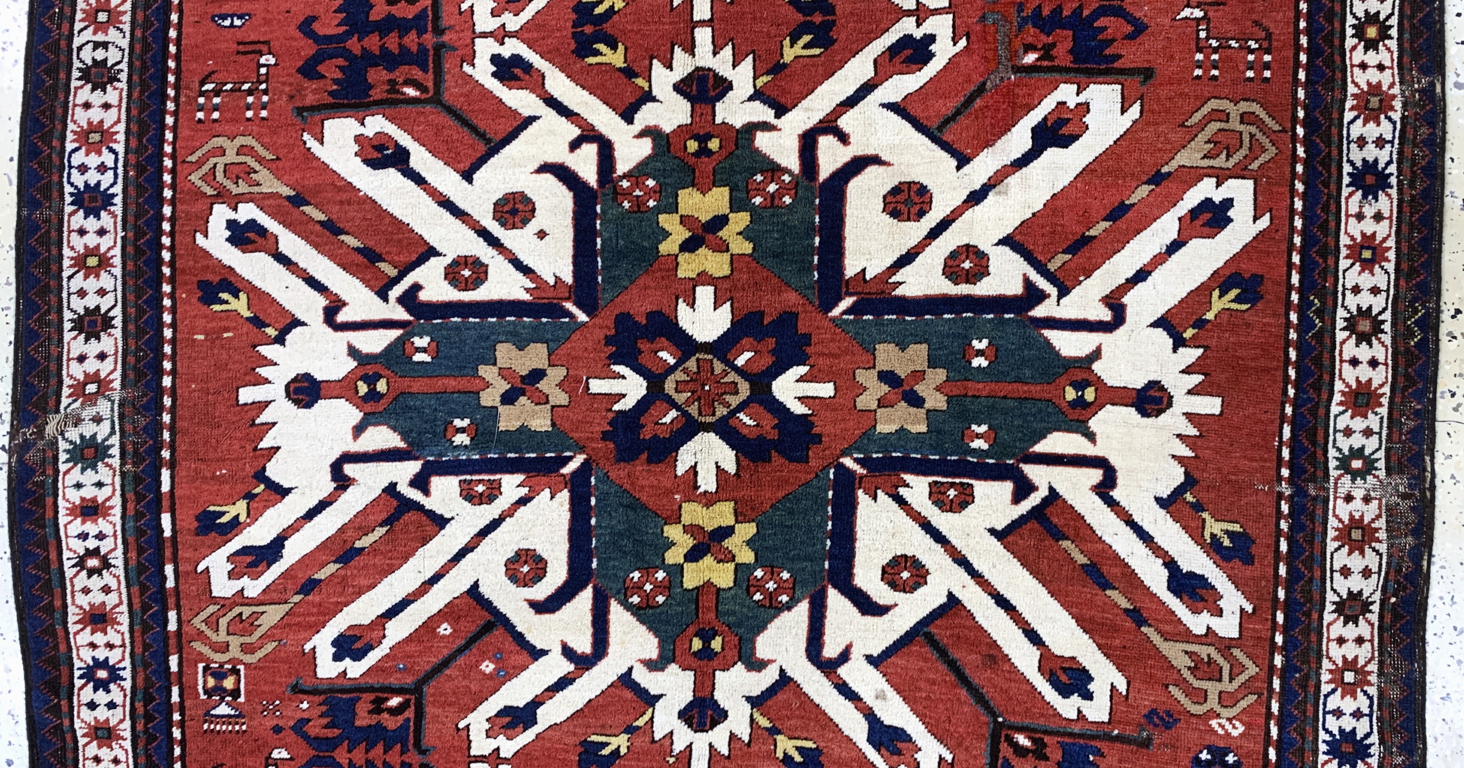 Detail b: Tschelabert"Adler-Kazak"antik, Kaukasus, 19.Jhd, Wolle auf Wolle, ca. 273 x 160 cm, EHZ: 3, (restauriert)
