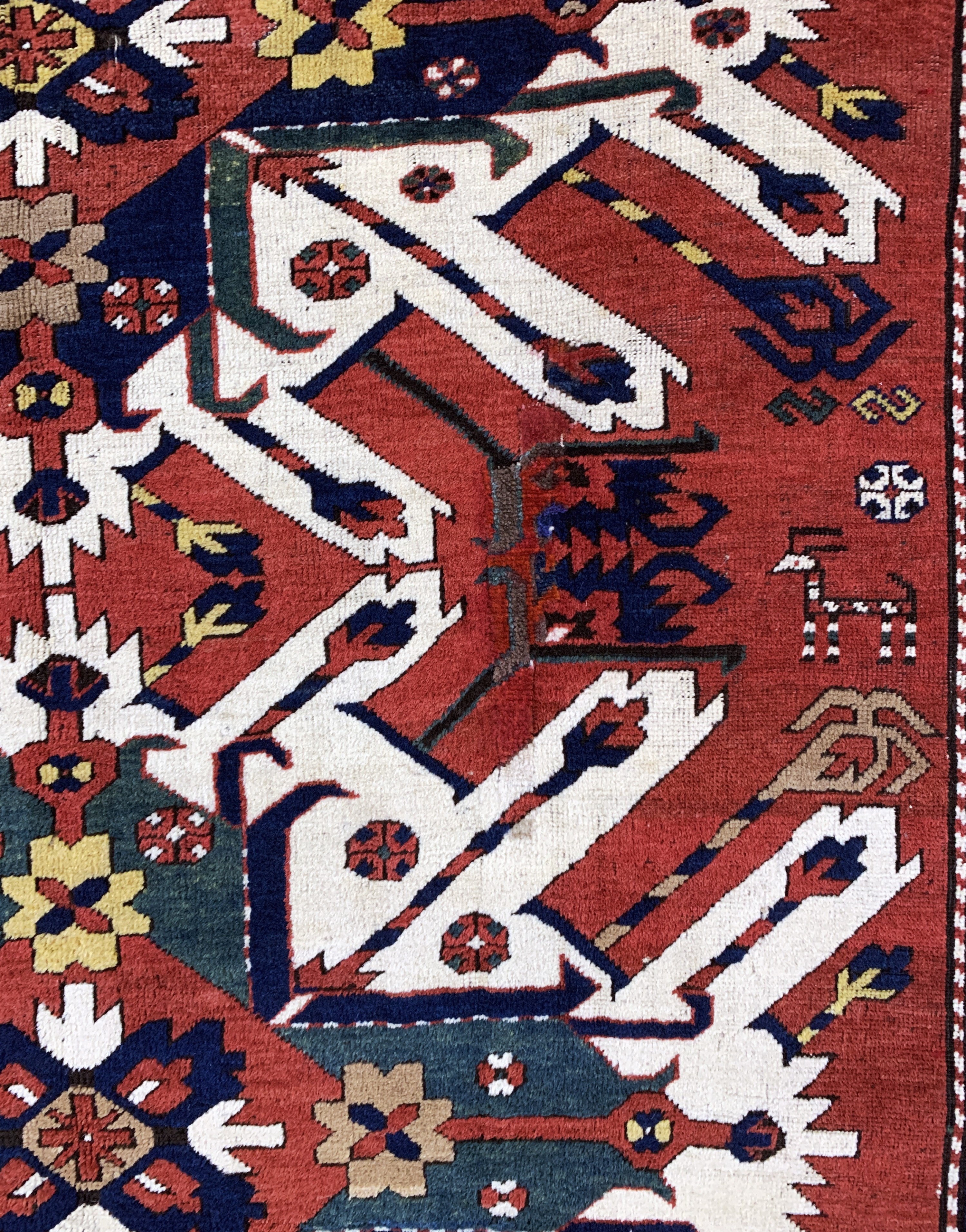 Detail e: Tschelabert"Adler-Kazak"antik, Kaukasus, 19.Jhd, Wolle auf Wolle, ca. 273 x 160 cm, EHZ: 3, (restauriert)