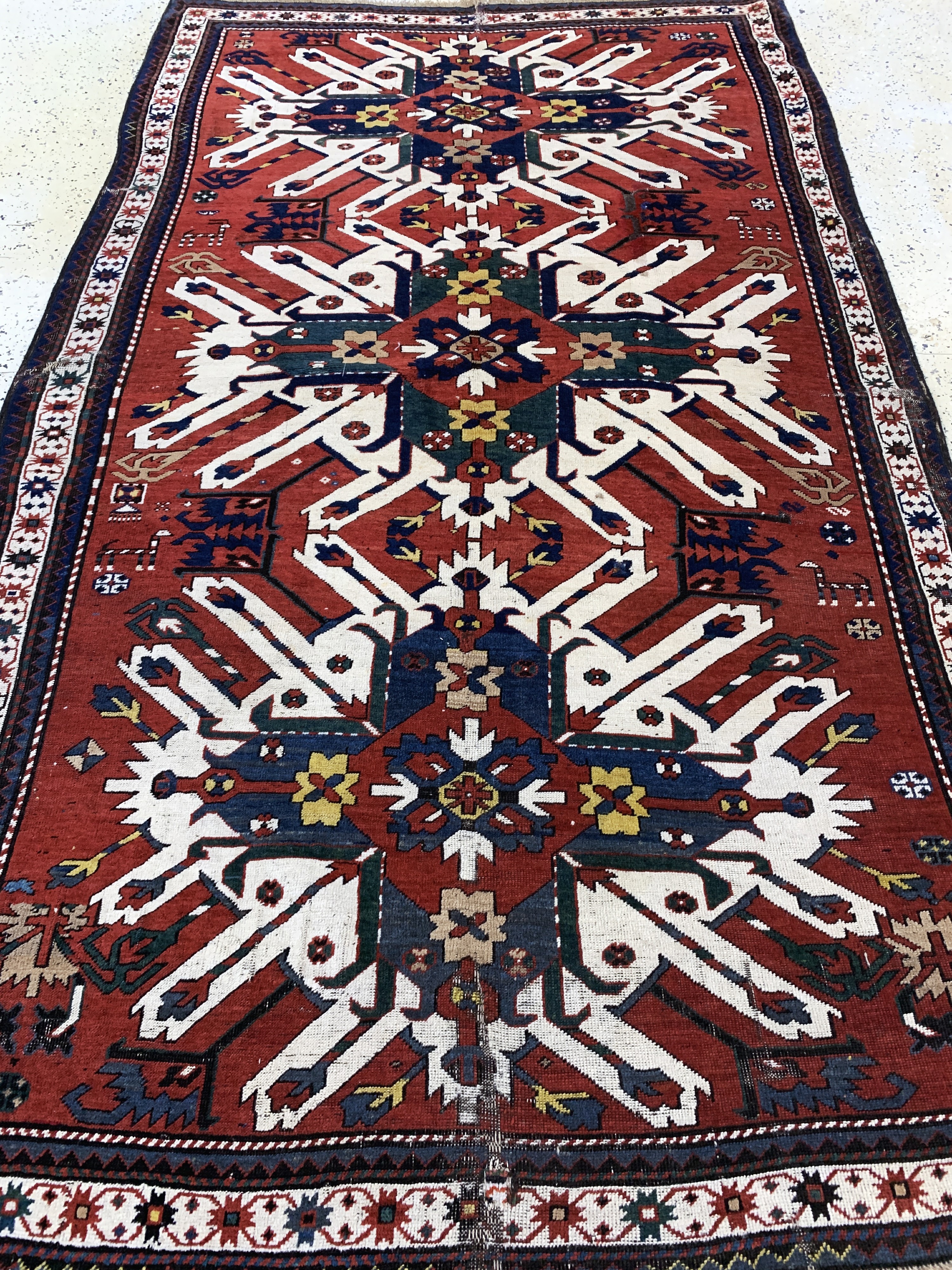 Detail g: Tschelabert"Adler-Kazak"antik, Kaukasus, 19.Jhd, Wolle auf Wolle, ca. 273 x 160 cm, EHZ: 3, (restauriert)
