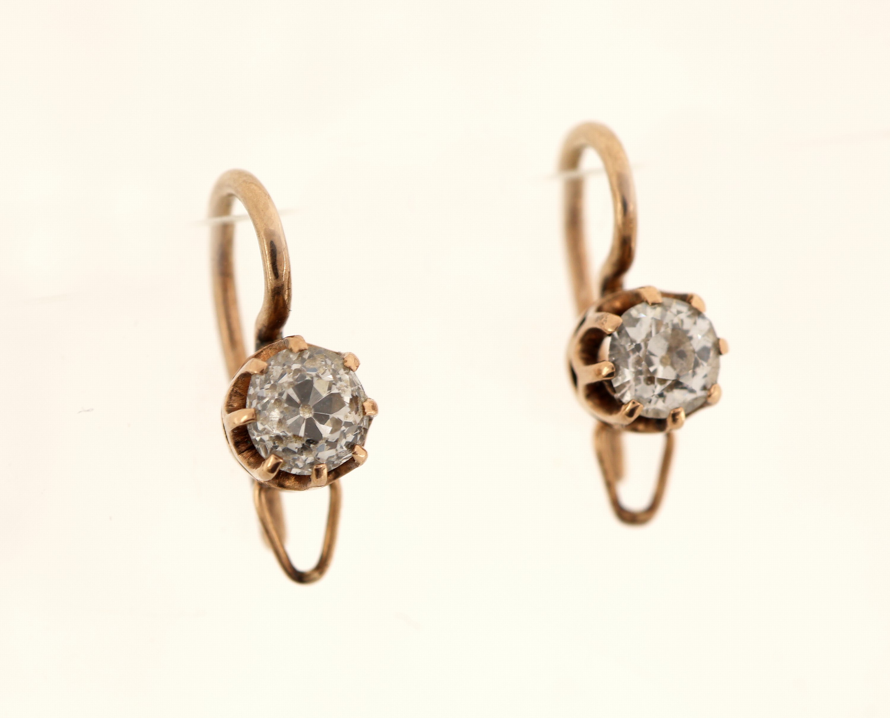Image 27115884 - Paar 14 kt Gold Diamant-Ohrhänger, um 1890, RG 585/000 gepr., 2 Altschliffdiamanten ...