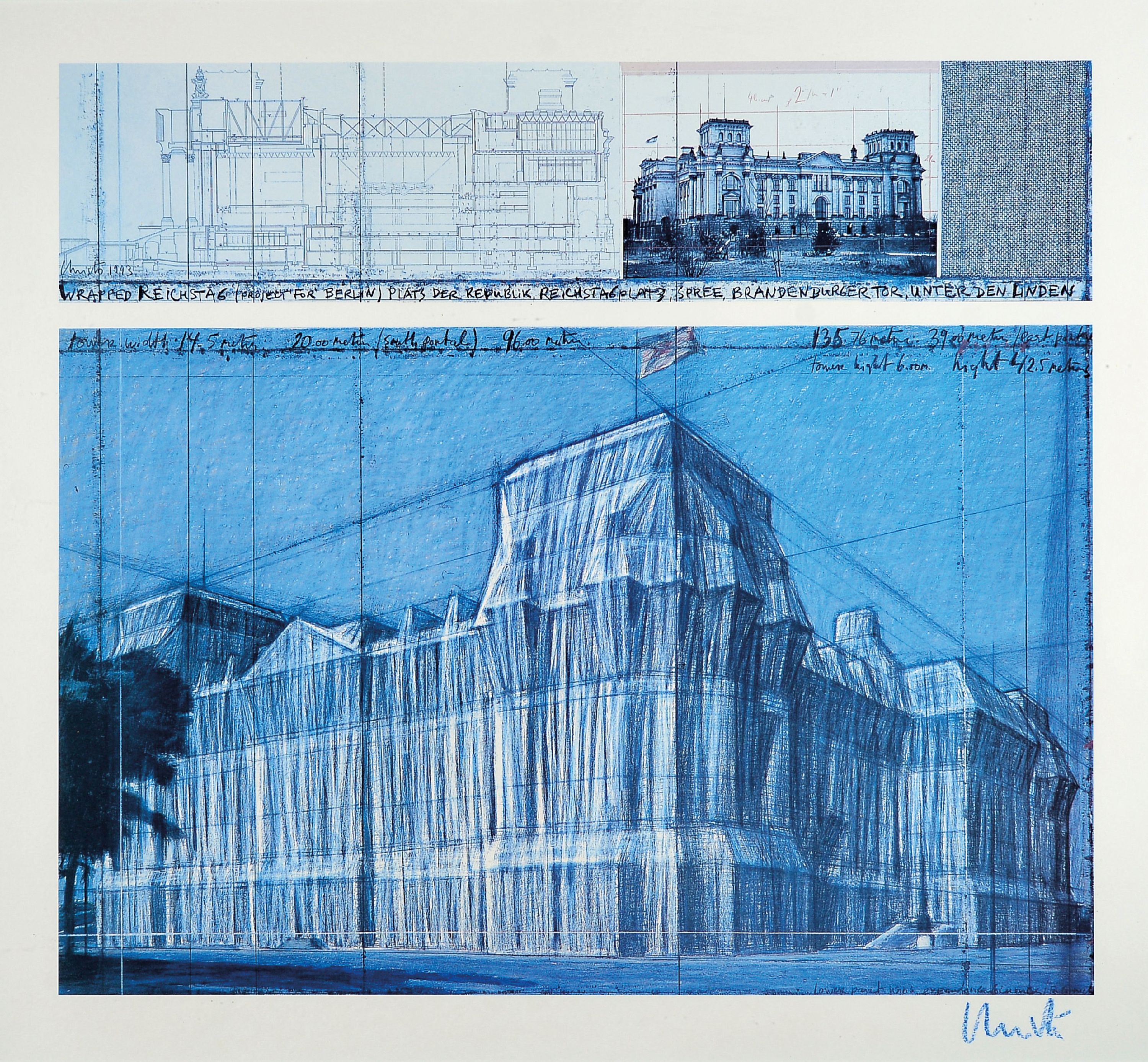 Image 27115892 - Christo, 1935-2020, Farboffset, Wrapped Reichstag (Project for Berlin), handsigniert in ...