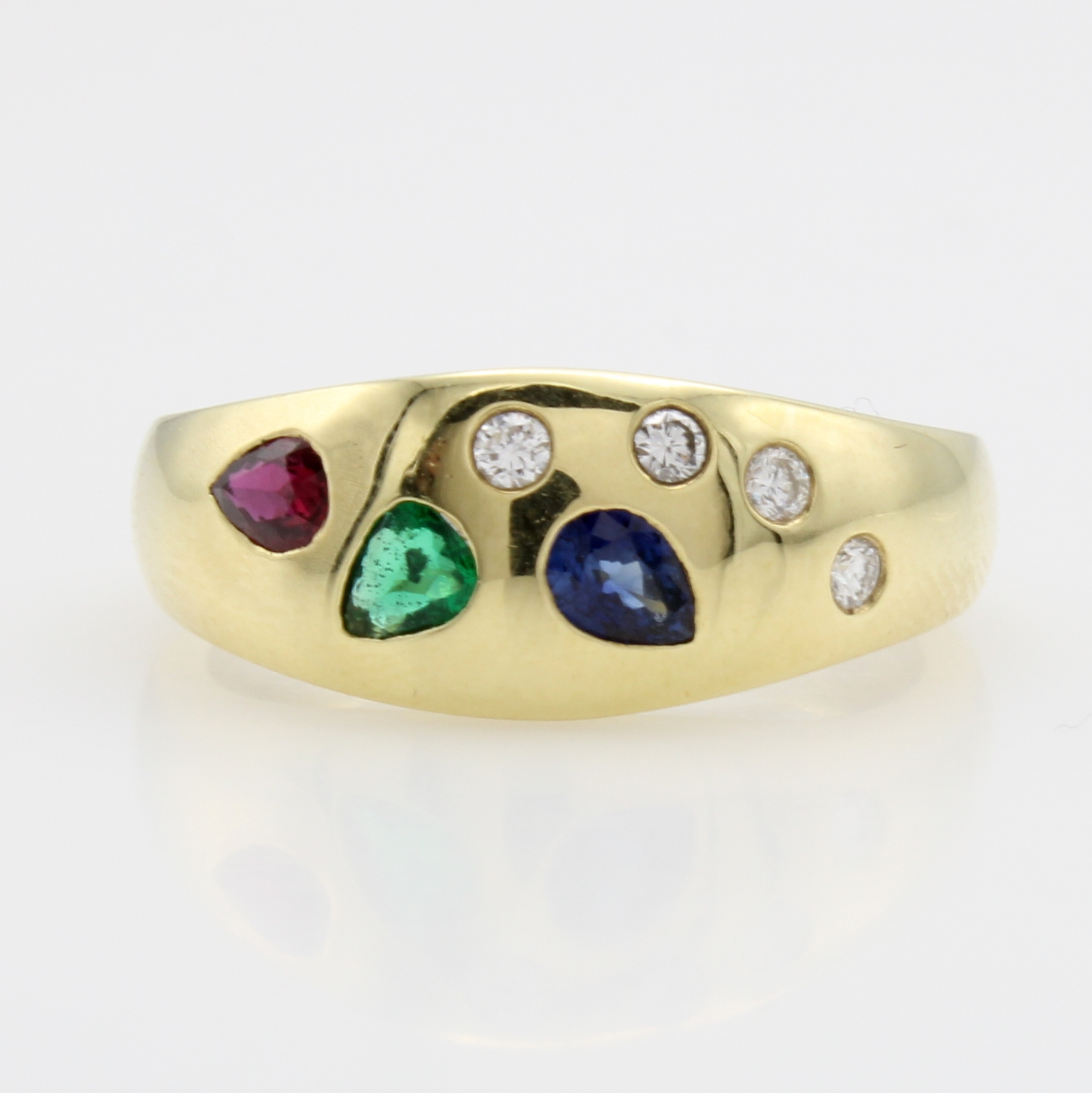 Image 27115897 - Ring mit Farbsteinen und Brillanten, GG 585/000, Smaragd-, Rubin- u. Saphirtropfen ca. ...