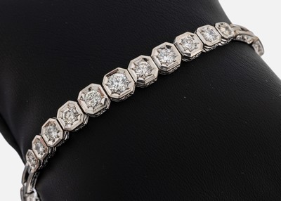 Image 14 kt Gold Brillant-Armband, WG 585/000, part. strukt. und pol., Millegriffverzierung, ...