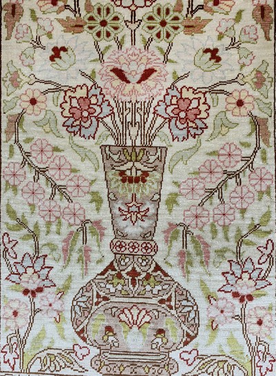27115898d - Hereke Seide fein signiert, Türkei, Mitte 20.Jhd, reine Naturseide, ca. 78 x 52 cm, ...