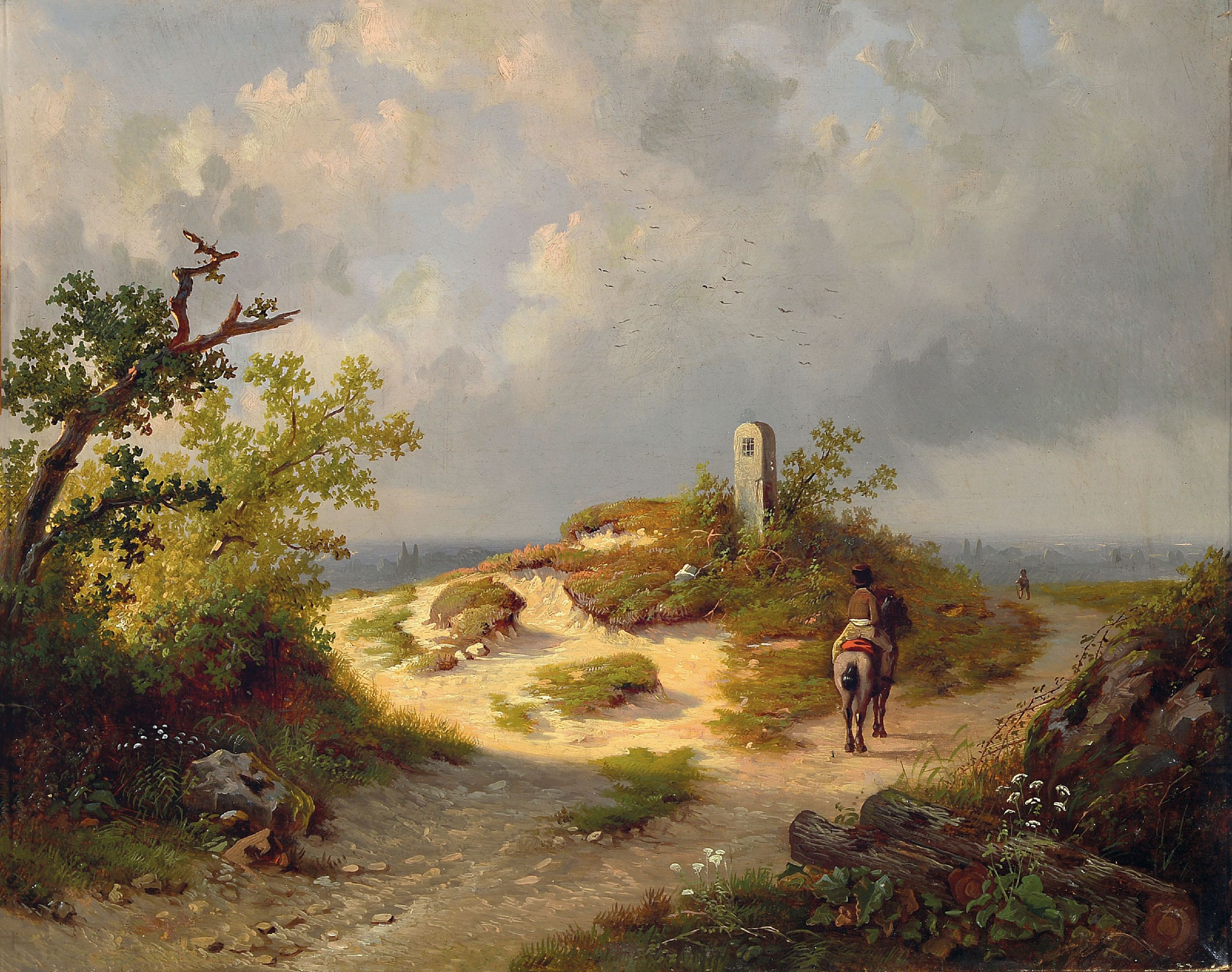 Image 27115900 - Künstler der Klever Schule, Mitte 19. Jh., Reiter auf einem Hügel vor der Stadt, ...