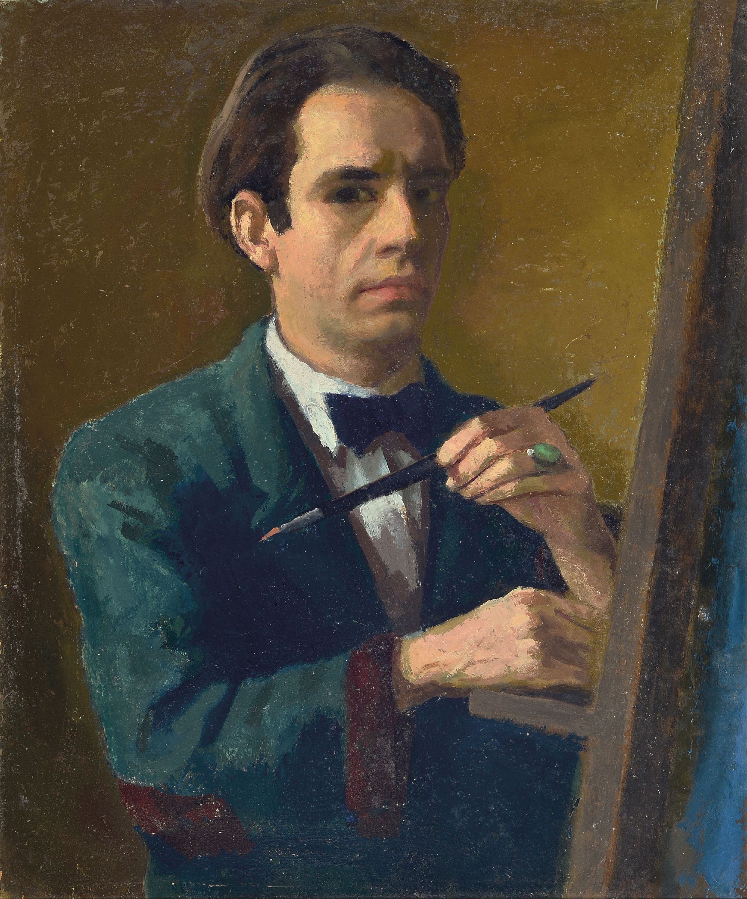 Image 27115902 - Hans Deiters, 1868 Düsseldorf-1922 München, Selbstporträt mit Pinsel vor der ...