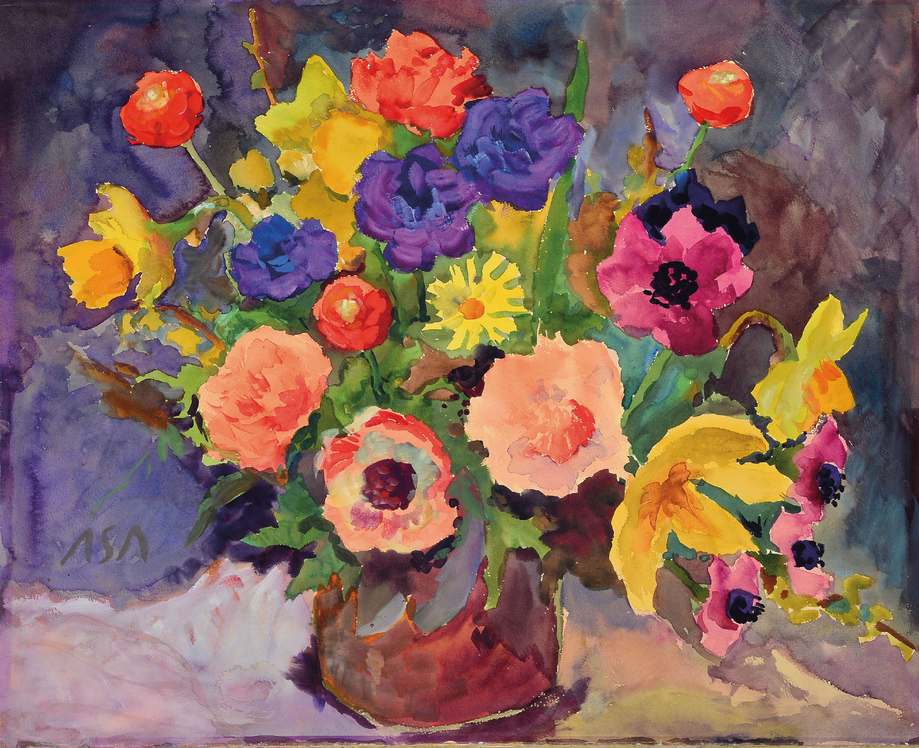 Image 27115908 - Albert Schiestl-Arding, 1883 Erding-1937 Bremen, Sommerblumenstrauß, Aquarell auf ...